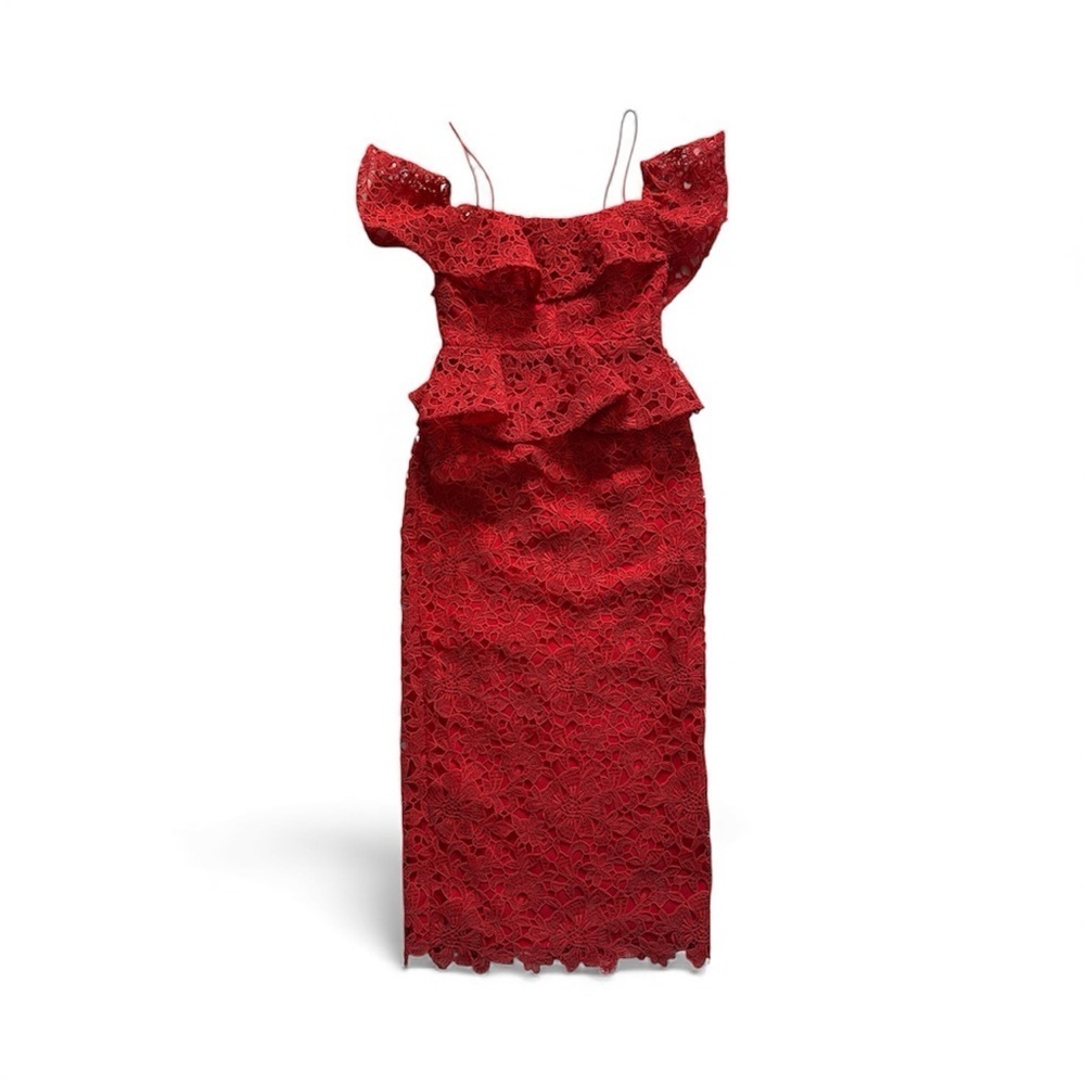 Muse by Marchesa Amaryllis Lace Off-The-
Shoulder Midi Red Dress Size 0 - Picture 5 of 9
